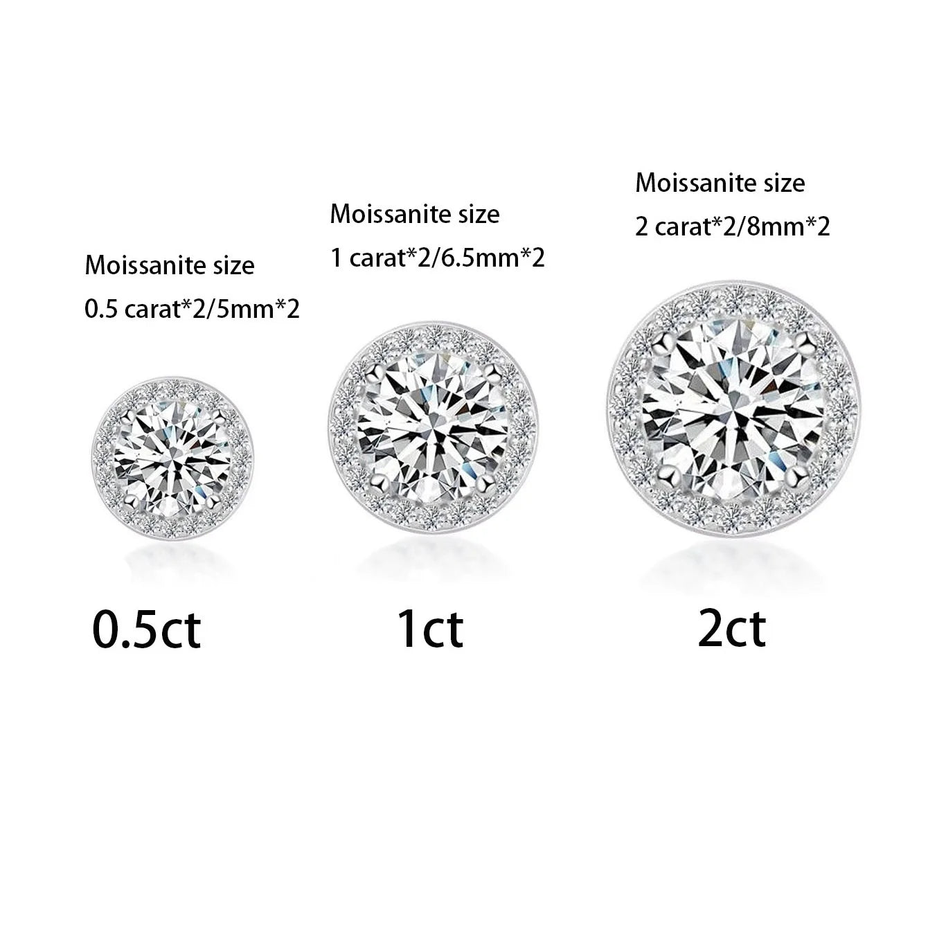 925 Sterling Silver 0.5/1/2 Carat Moissanite Earrings